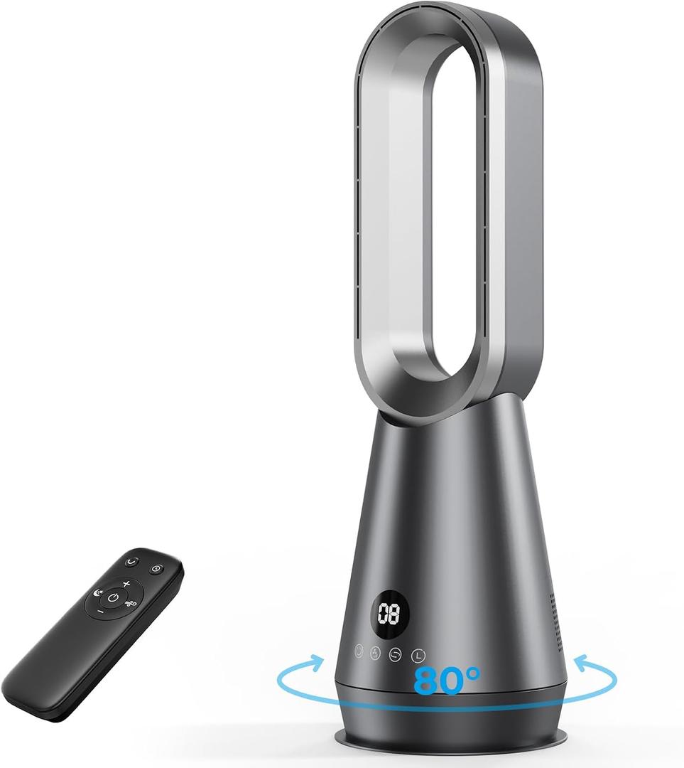 22" Small 32dB Silent Bladeless Tower Fan with Remote, Magnetic Washable Filter, LED Display, 8 Speed Settings, 80 Oscillation, 1-9H Timer, 30W Energy Saving for Indoor Use Bedroom and Office, Large