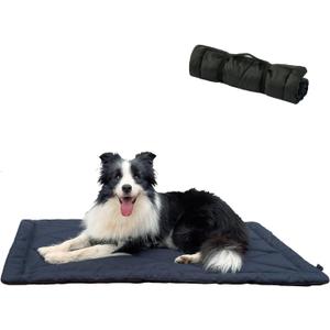 Rollup Camping Outdoor Dog Bed, Portable Dog Travel Mat with Carry Handles for Medium Large Dogs, Waterproof Washable Pet Pad,42 * 28Dark Blue