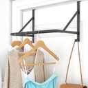Over The Door Clothes Hanger Rod, Metal Over Door Hanger for Clothes, Clothes Drying Rack for Door for Laundry, Bedroom, Washroom, Fits Door Up to 1.97", Black