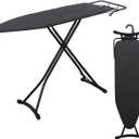 Ironging Board, Metal Mesh Panel Folding Iron Board with Retractable Iron Rest, Height Adjustable Iron Table with 4 Layerd Cover & Pad, Heavy Duty & Large, 43"x13" Black