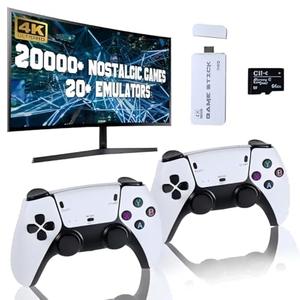 Retro Gaming Console, 20,000+ Retro Game Stick, 23 Emulators, 4K HD HDMI TV Game Stick, Includes 2 Wireless 2.4GHz Controllers,Plug & Play Video Games for TV(64GB)