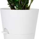 12inch Large Self Watering Plant Pot, Plastic Cylinder Planter with 60Oz Deep Reservoir and Saucer for Indoor Outdoor Plants Flowers Houseplants, White