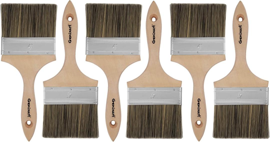 Double Thick Chip Paint Brush, 6 Pack, 4 inch / 100mm Stain Brushes for Painting Walls and Fence Staining, Wooden Handle Masonry Paintbrush for Varnish, Paste, Gesso and Limewash