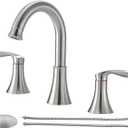 Friho Brushed Nickel Bathroom Faucet 3 Hole, Widespread 8 Inch 2 Handle Vanity Sink Faucet Set with Swivel Spout, Pop Up Drain and Water Supply Hoses