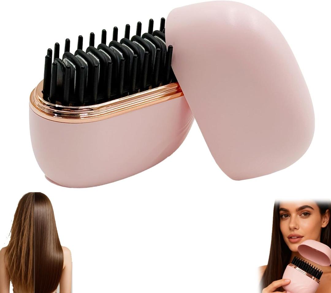 Glam brushs Mini Hair Straightener,3-Speed Temperature Control, Portable Electric Hair Straightener Brush 30s Heating,Rapid Heating & Anti Scald Shell, Cordless Straightening Comb for Travel(Pink)