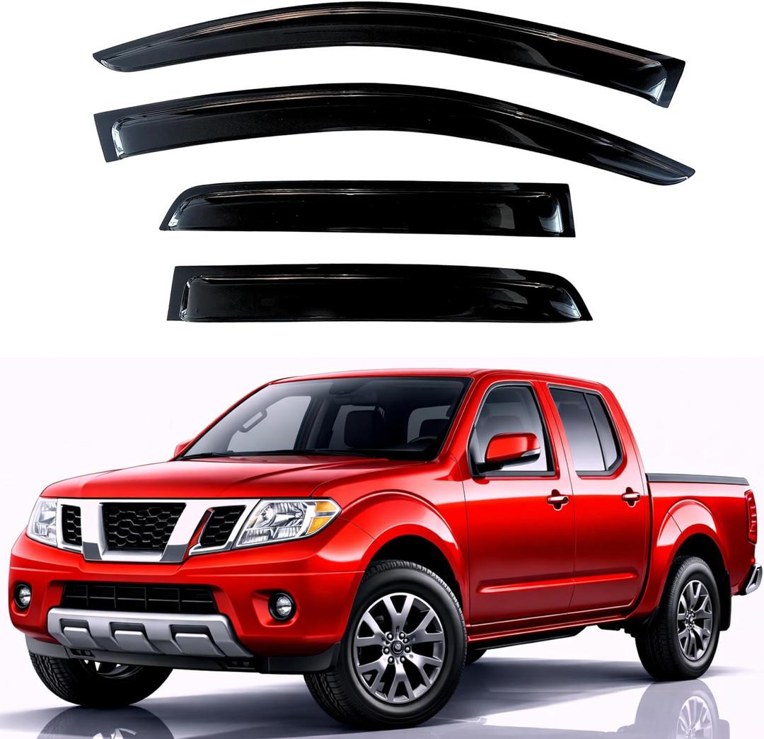 KPY Rain Guards Fit for 2005-2021 Nissan Frontier Crew Cab, Out-Channel Window Visors Vent Wind Deflectors 4PC, Truck Accessories for 2009-2013 Suzuki Equator Crew Cab (Full-Size Cabs)