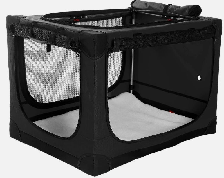 Veraste 30 Inch Collapsible Travel Dog Crate for Medium Large Dogs, Portable Dog Crate 4-Door Foldable Soft Kennel with Durable Mesh Windows for Indoor & Outdoor Travel, with Storage Bag,Black
