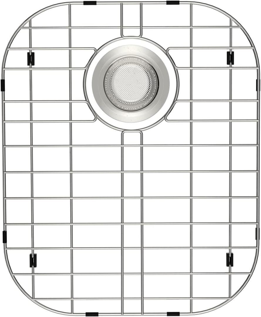 SANNO Kitchen Sink Protectors, 16.14" L X 13" W Stainless Steel Sink Grid with Rear Drain Hole, Double Sink Rack, 1pack (16.14"x 13",rear,1pack)