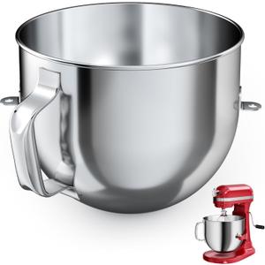 7 QT Food-Grade Stainless Steel Mixer Bowl Compatible With KITCHENAID BOWL LIFT STAND MIXERS 7 Quart, with Anti-slip handle & 2 matching locks, Stainless Steel Polished