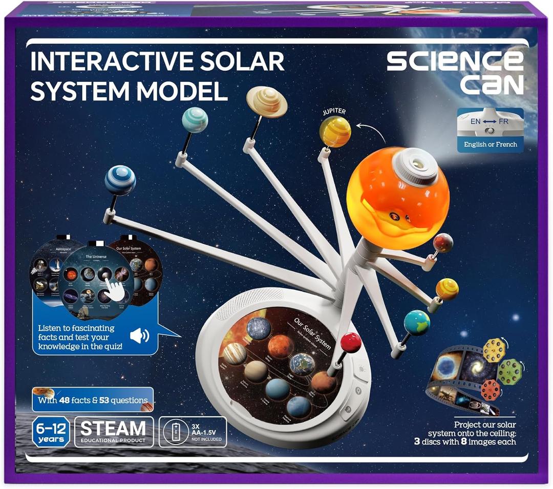 Science Can Solar System for Kids, Interactive Talking Solar System Model, STEM Planetarium Projector with 8 Planets, Space Toys Gift for Age 6-12 Boys & Girls, Classroom & Home Astronomy Learning (White)