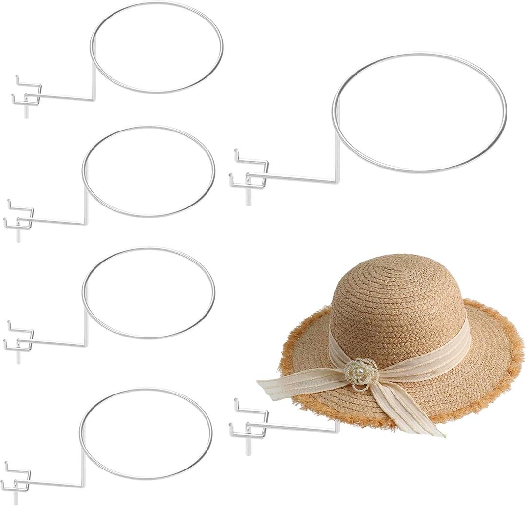 6 PCS Pegboard Hat Holder Hanger, Metal Cap Displayer Wall Mount, Helmet Rack Hat Shelves Organizer for Shop Office Home