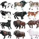 Hiawbon 12 Pcs Miniature Cattle Figurines Set Mini Cow Models Plastic Cattle Models