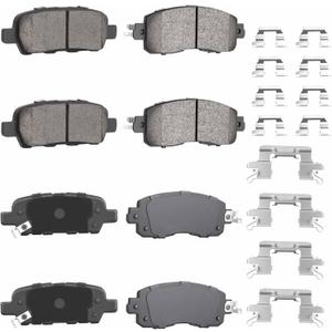 Front Ceramic Rear Semi-metallic Disc Brake Pads Set for Nissan Altima 2013 2014 2015 2016 2017 2018 2019 Set of 8 (With Hardware)