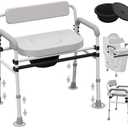 Adjustable Medical Bedside Commode Chair with Padded Backrest, Drop Arm Support, Height Adjustable, Gray