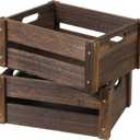 Wooden Crates 2 Pack, Rustic Handmade Wood Crate with Handles, Durable Medium Wooden Crates for Display & Decor, Brown (13.8"x10.8"x5.9")