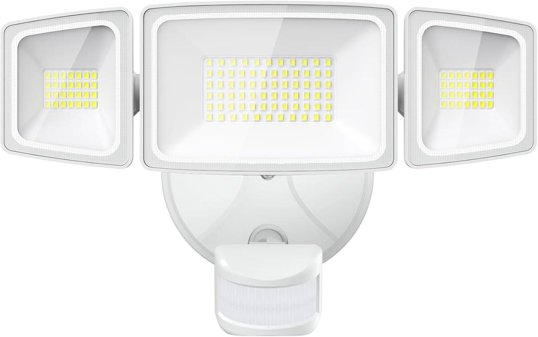 Onforu 65W LED Flood Light Motion Sensor Outdoor, 6500lm Security Light with Three Heads, IP65 Waterproof Exterior Floodlight for Entryways, Stairs, Yard, Garage (White)