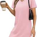 RUMIA Summer Casual Dresses for Women 2025 Vacation Dress V-Neck Short Sleeve Split Hem Beach Sundress, L