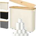 Toilet Paper Storage 30L - Waterproof Toilet Paper Basket with Bamboo Lid and Handle, Bathroom Organizer (Light Beige)
