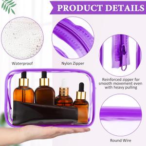 Weewooday 7 Pieces Clear Makeup Bags Cosmetic Storage Bags PVC Zipper Pouches Travel Waterproof Makeup Plastic Case for Women Organizing Toiletries Traveling Bathroom(Large,Purple)