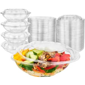 Stock Your Home 18oz Clear Plastic Salad Bowls with Lids Disposable (50 Pack) Mini Takeout Container with Snap on Lid for Fruit Salads, Quinoa, Lunch and Meal Prep, Acai Bowl, To-Go Party Containers