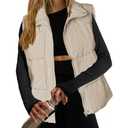 Zeagoo Women Puffer Vest Lightweight Stand Collar Sleeveless Winter Warm Zip Up Padded Outerwear Jackets with Pockets Beige XL