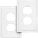 Henne Bery Modern Edge Decorative Wall Plate Switch Plate Outlet Cover, Durable Solid Zinc Alloy (Single Duplex 2PK, Pure White)
