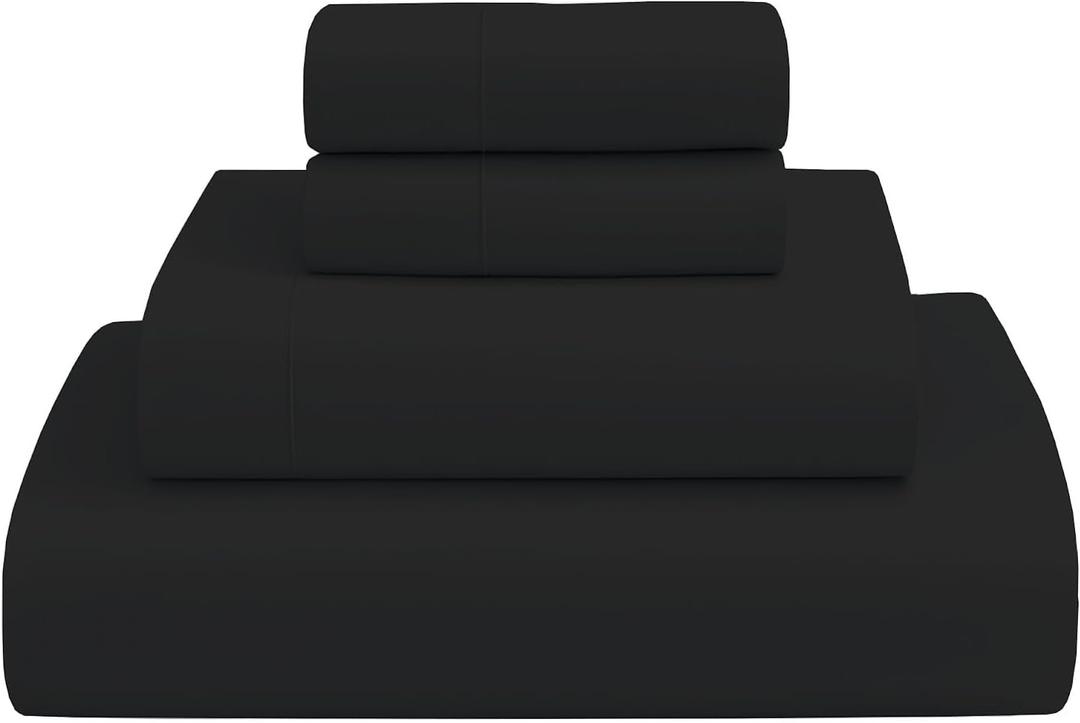 MyGiza Sheets 4 Pcs Twin XL Sheet Set, 100% Certified Giza Egyptian Cotton, Soft & Luxury Sheets fits 15 Inches Deep Mattress, Black