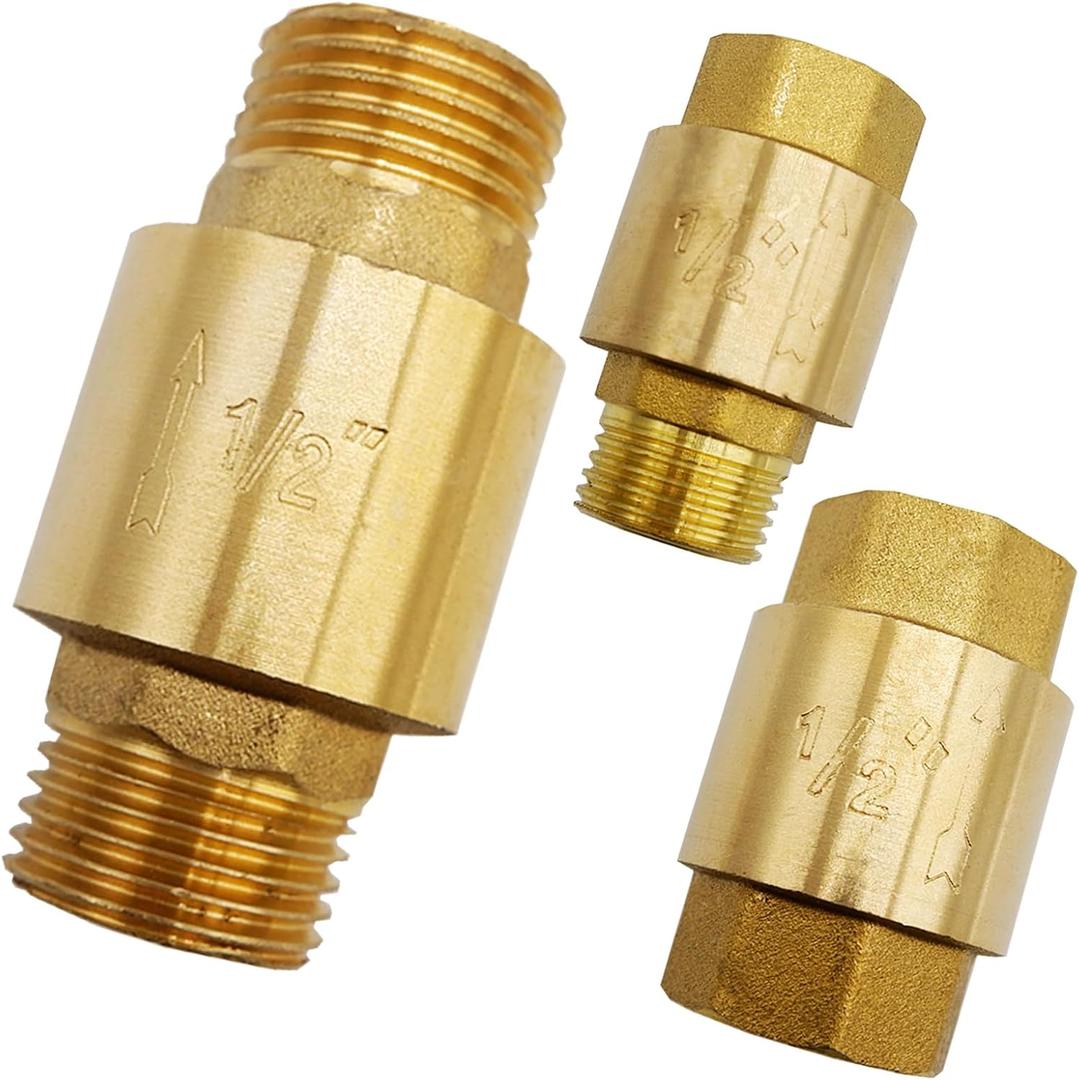 3 Pcs Brass Check Valve 1/2" 3 Different Specification Thread, Backflow Prevention, One Way Check Valves