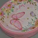 Zopeal 60 Pieces Spring Butterfly Paper Plates Bulk 9 Inch Floral Pink Flower Disposable Dessert Cake Plates Decorative for Girls Butterfly Themed Wedding Baby Shower Birthday Tea Party Supplies