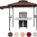FAB BASED 5x8 Grill Gazebo with Extra Awning, All-Weather Steel Construction, Double Tiered & Resistant Canopy Roof, Metal Serving Shelves, 2 LED, Bottle Opener for Patio, Backyard, BBQ (Brown)