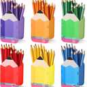 6 Pcs Pencil Shaped Holder Wooden Pencil Dispenser Storage Organizer Container Pen Cup Stationery Pot for Back to School Teachers Office Desk Gift Classroom Supplies (Rainbow Color)
