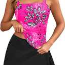 Womens Two Piece Tankini Bathing Suits with Skirt Tummy Control Swimsuits Ladies Swimwear (XX-Large, Pink Flower)