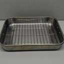 Stainless Steel Roaster with Flat Rack & Parchment Paper, 16.2 x 12.2 x 3 inches - Ideal Roasting Pan for Whole Turkey, Roasts, or Multiple Sides
