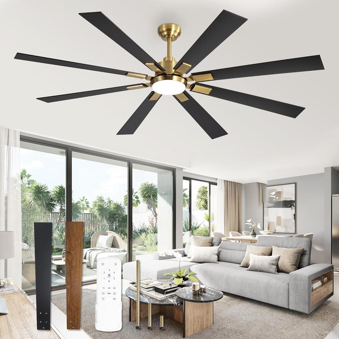 ZMISHIBO 72 inch Black and Gold Ceiling Fans with Lights and Remote, Indoor/Outdoor Ceiling Fan for Patio Living Room, 6 Speed Reversible Quiet DC Motor, 3 CCT, Dual Finish Blades