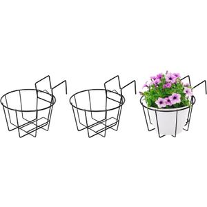 TQVAI 10 Inch Railing Planter Hanging Plant Holder Over The Rail Flower Pots Basket Metal Fence Balcony Deck Planters for Outdoor Plants, Set of 3, Black