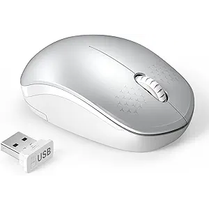 seenda Wireless Mouse for Laptop, 2.4G Noiseless Mouse with USB Receiver  Optical Tracking Portable Computer Mice for Chromebook, PC, Tablet, Windows System, 24 Months Battery Life (White & Silver)