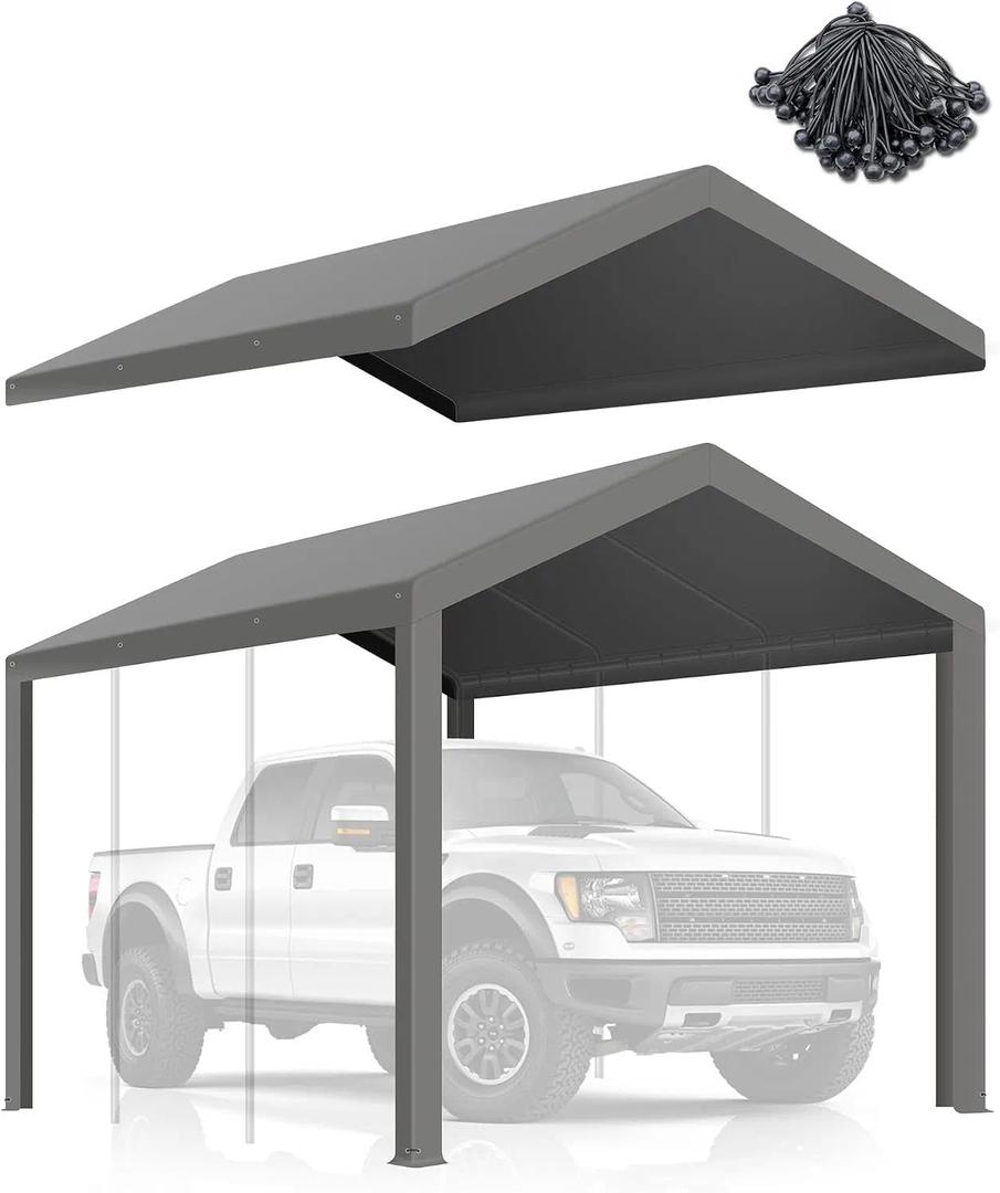 ACEPIC 10x20 Heavy Duty Carport Replacement Top Cover, Gray(Top Only)