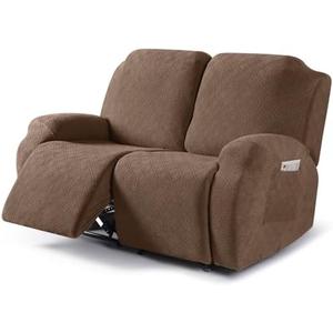 VANSOFY Recliner Cover, 2-Pieces Stretch Reclining Couch Cover with Pockets Loveseat Sofa Slipcovers Soft Washable Furniture Protector for Dogs Cats(Light Coffee)
