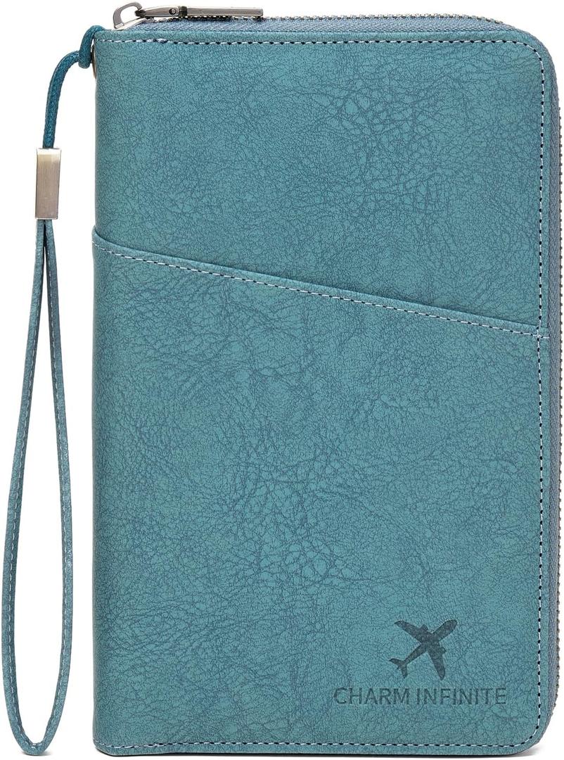 Family Passport Holder Wallet RFID Blocking Zippered Passport Wallet,Women and Men Travel Wallet Ladies Passport Cover (A-Lake Blue)