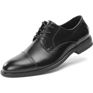 Mens Classic Dress Oxfords, Wingtip Prince Modern Formal Lace Up Shoes, Round Toe, TPR Outsole (10.5, Black)