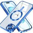 Misea Magnetic for iPhone 15 Plus Case Compatible with MagSafe [Never Yellowing] [Military Grade Drop Protection] Full Camera Lens Protector Plating Soft Clear Phone Case for Women, Deep Blue