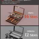 Watch Case Box for Men 14 Slots Watch Display Organizer with 6-Compartment Eyeglasses Storage, Real Glass Lid 2-Layer PU Leather Collection Holder Gift for Loved Ones Brown