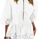 PRETTYGARDEN Tie Front Peplum Tops for Women Summer Y2K Short Sleeve Babydoll Cute Going Out Top Eyelet Blouse Shirt (XX-Large, White)