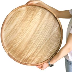 Gurfuy Round Wood Ottoman Serving Tray 24" - Rustic Wooden Table Tray for Farmhouse Decorative Oversized Coffee Table Trays Living Room Kitchen Counter Breakfast Nature