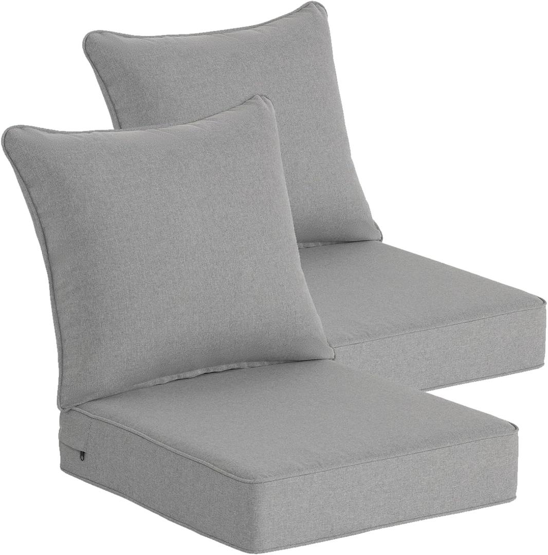 Goodgoods 22x24 inch Outdoor/Indoor Deep Seat Patio Cushions Set of 2 Resilient Foam Filling Water-Proof Stain-Resistant UV Resistant Weather Resistant Deep Seat Bottom Light Gray, 22''x24''x5.1'' 2 sets