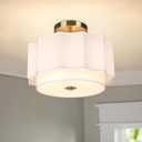 FRIDEKO HOME 3-Light Semi Flush Mount Ceiling Light Fixture Modern Close to Ceiling Light with White Fabric Drum Shade Light Fixtures Ceiling Mount for Bedroom Kitchen Hallway Entryway Dining