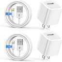 iPhone Charger,[MFi Certified] 2Pack 6FT Lightning Cable Data Sync Charging Cords With 2Pack USB Wall Charger Travel Plug Adapter Compatible with iPhone 14/13/12/11/Mini/XS/Max/XR/X/8/7/SE