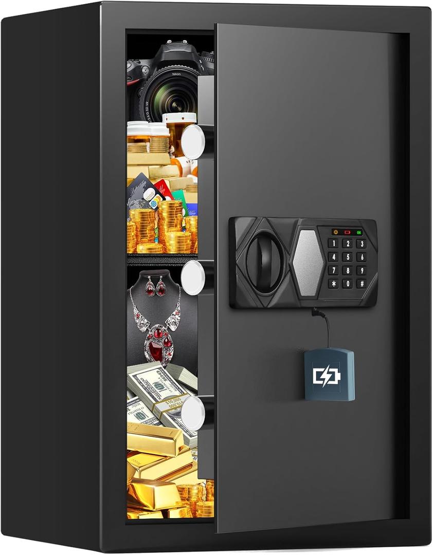 3.3 Cub Large Fireproof Safe for Home Use, Digital Home Safes Water and Fireproof with Backup Keys and Alarm System, Anti-Theft Fire Proof Safe Box for Home Office