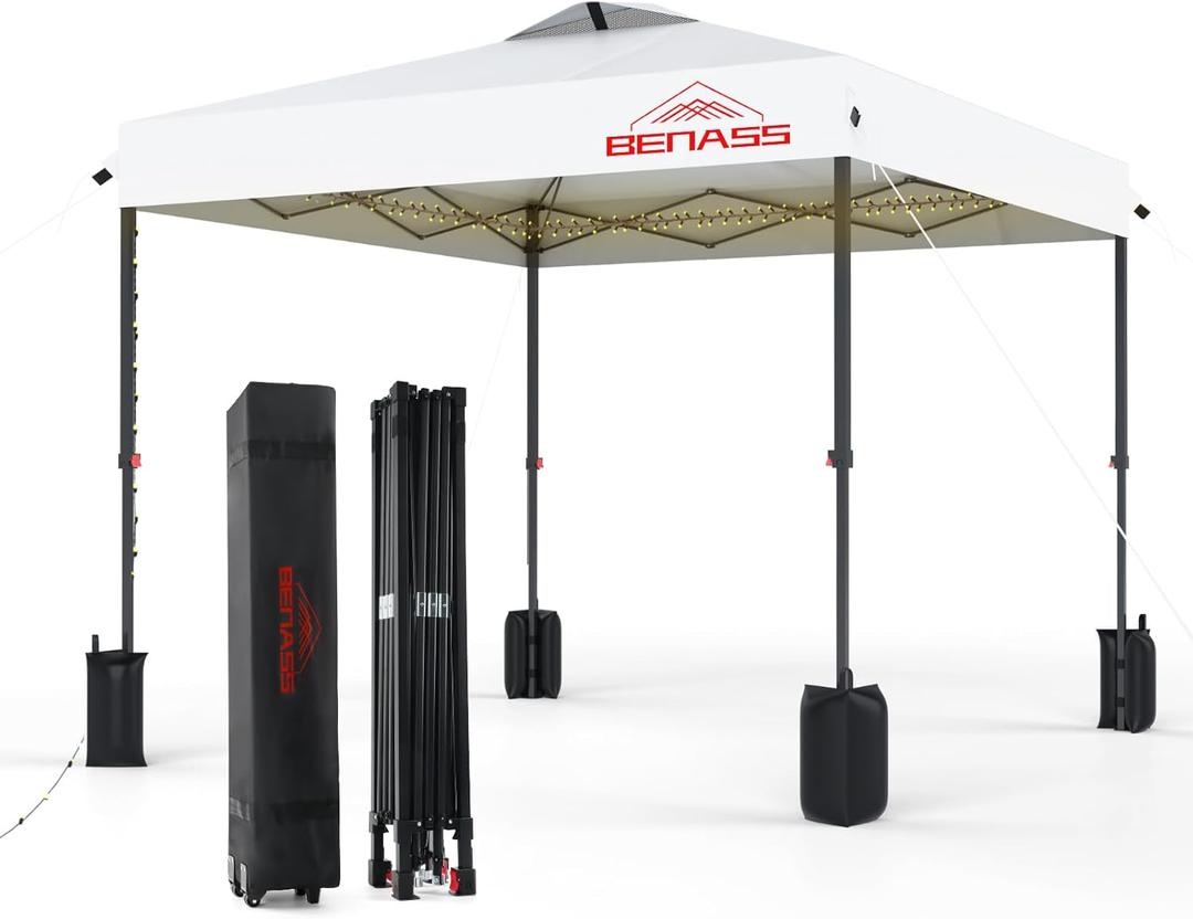 8x8 Pop Up Canopy, Easy Up Canopy Tent, Heavy Duty Tents for Parties, One Person Set Up Event Tent, White (Silver-coated White)