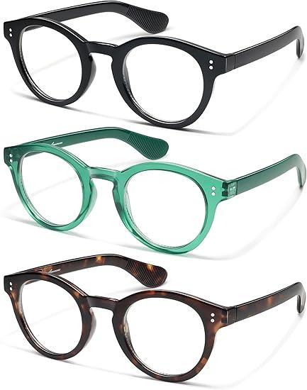 AMOMOMA 3 Pack Classic Round Reading Glasses for Women Men,Retro Blue Light Computer Reader Frame AM6142, +2.5